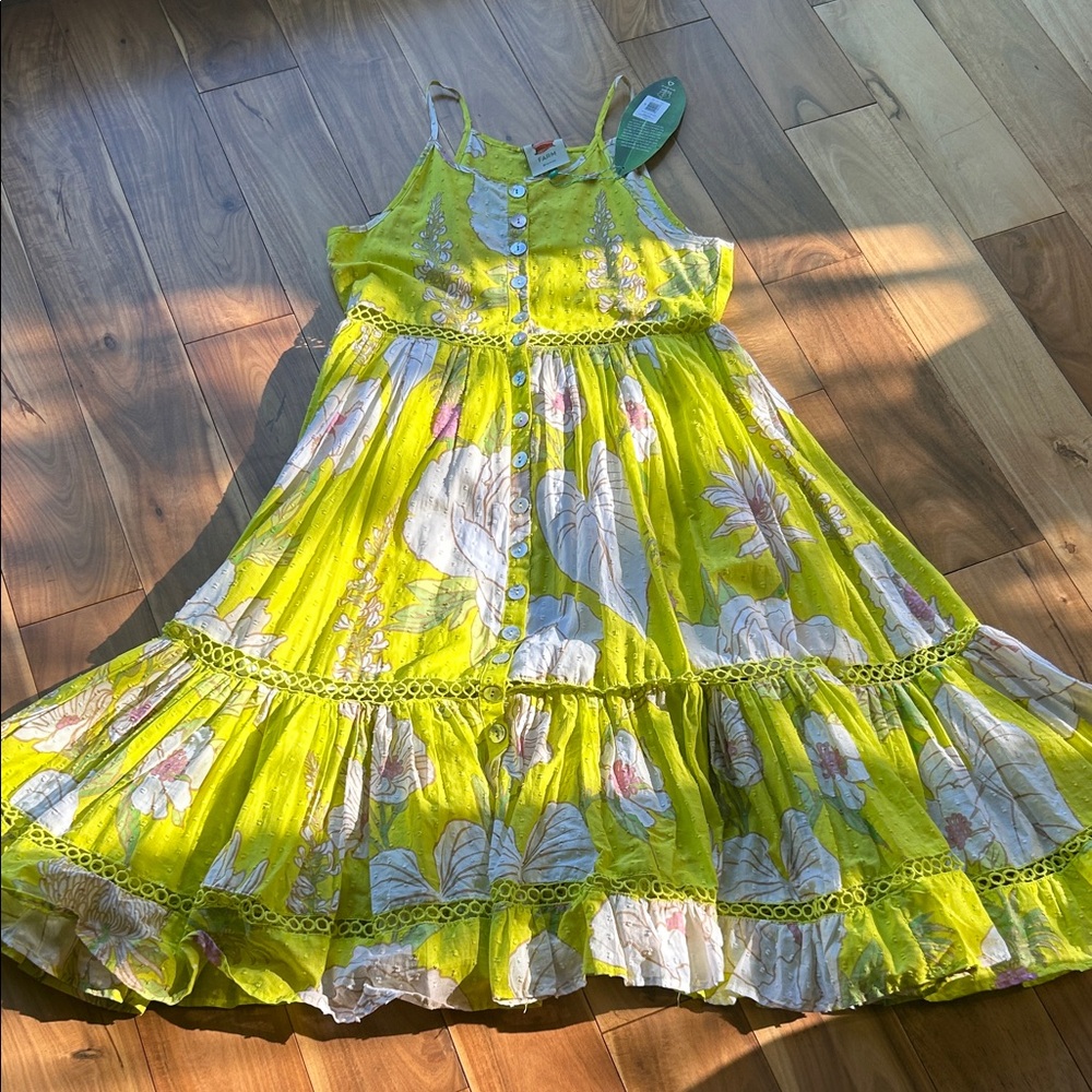 FARM Rio Dress in Vibrant Yellow and White